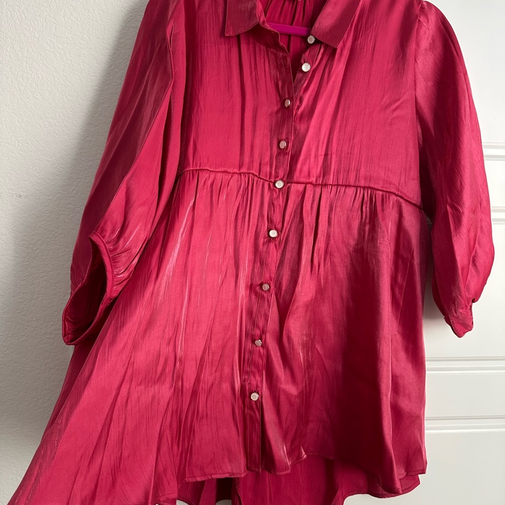 Umgee Hot Pink Button-Front Tunic Dress